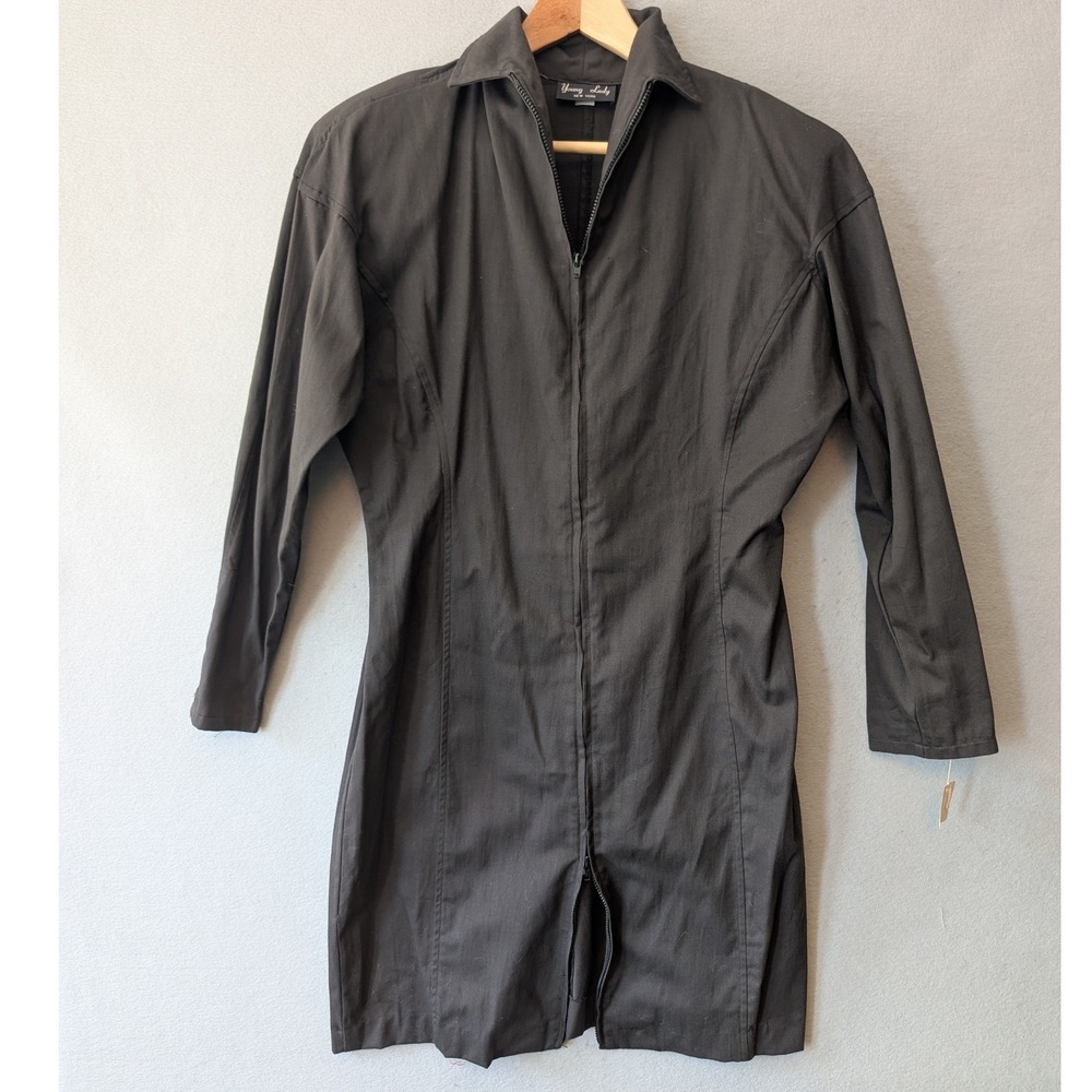 Vtg‎ NEW Young Lady New York Utility Dress Black Full Zip Front Twill Mini 15/16